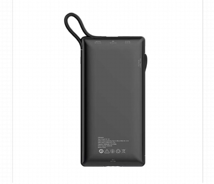 Powerology 6 In 1 Power Bank Station 10000Mah 2.1A With Built In Cable Black - Zoom Image 2
