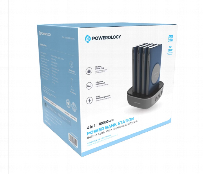 Powerology 4 In 1 Station 10000Mah 20W Wireless Power Bank Blue - Zoom Image 6