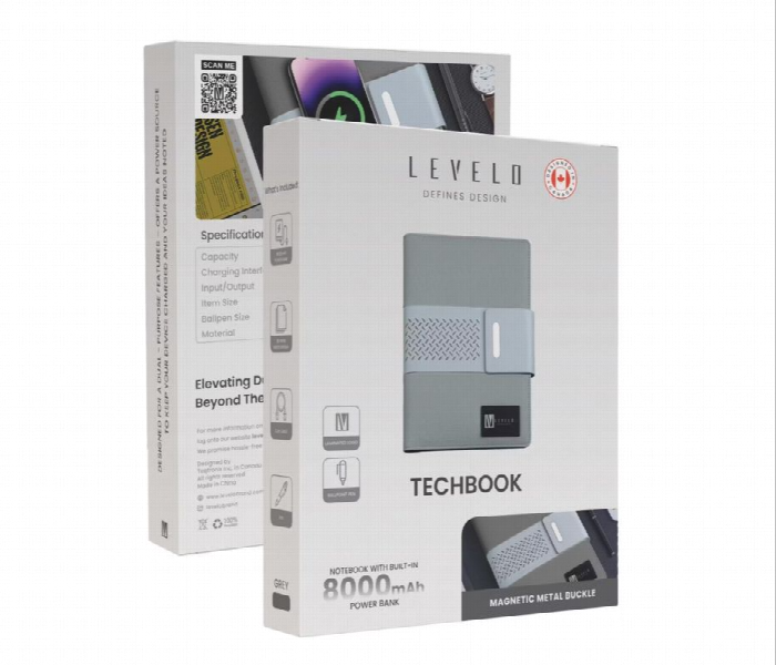 Levelo Techbook Notebook Leather Cover With Built In Powerbank 8000Mah  Gray - Zoom Image 4