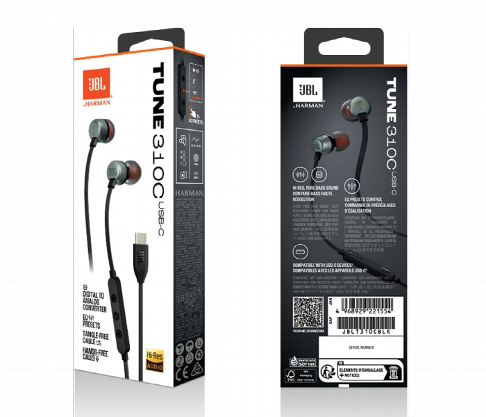 Jbl Tune 310C Usb C Wired Hi Res In Ear Headphone Black - Zoom Image