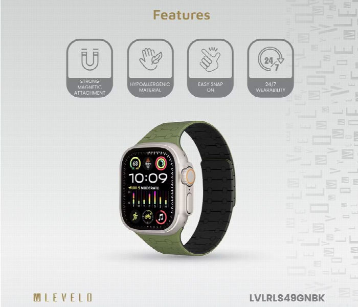 Levelo Royallink Silicone Watch Strap For Apple Watch 49Mm Green Or Black - Zoom Image 5