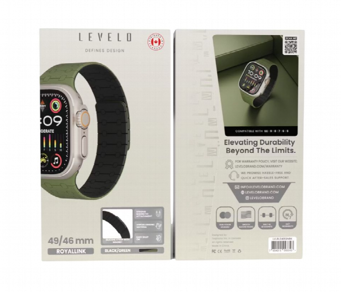 Levelo Royallink Silicone Watch Strap For Apple Watch 49Mm Green Or Black - Zoom Image 3
