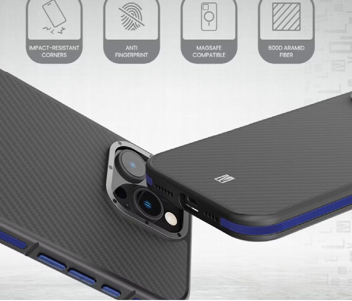 Levelo Ox Carbon Case For Iphone 16 Pro Max Blue - Zoom Image 2