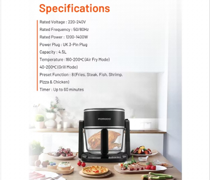 Porodo Lifestyle Dual Design Air Fryer And Grill - Zoom Image 3