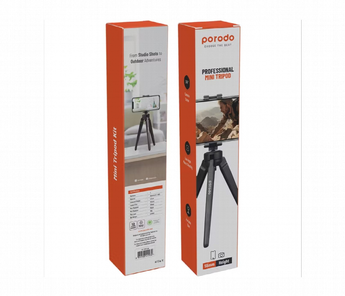 Porodo Table Tripod  Black 5.5Cm Extended Height - Zoom Image 3