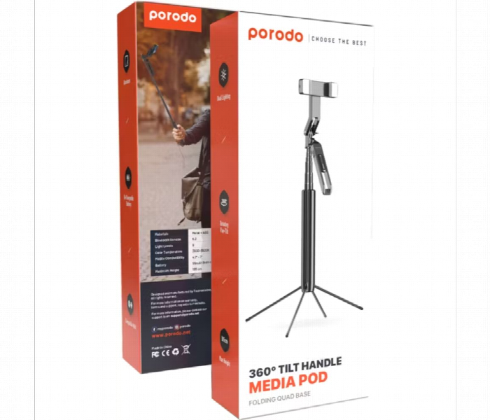 Porodo 360 Tilt Handle Media Pod  Selfie Stick 185Cm - Zoom Image 4