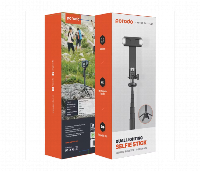 Porodo Dual Lighting Selfie Stick Remote Shutter - Zoom Image 3