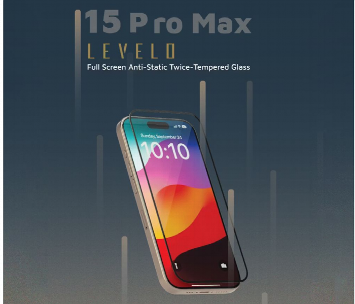 Levelo Full Screen Anti Static Twice Tempered Glass For Iphone 15 Pro Max Black - Zoom Image 2