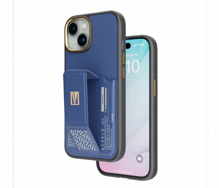 Levelo Morphix Gripstand Case With Cardholder For Iphone 15 Plus Blue - Zoom Image 1