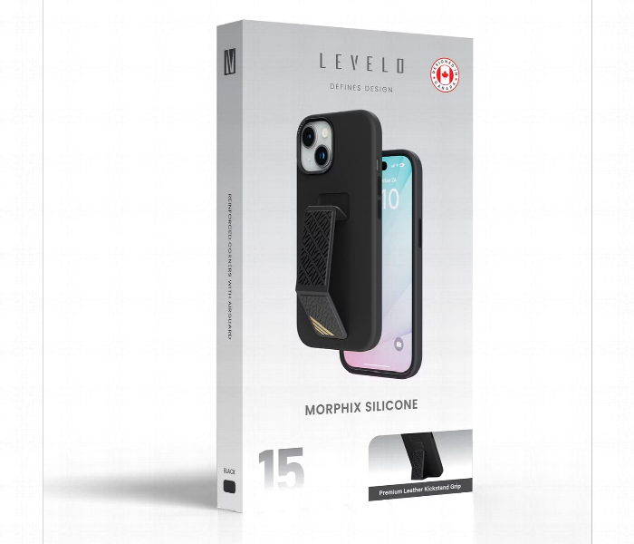 Levelo Morphix Silicone Case With Leather Grip For Iphone 15 Black - Zoom Image 4