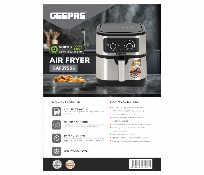 Geepas Gaf37506 7L Vortex Air Fryer 1800W Non Stick With Led Touchscreen - Zoom Image 9