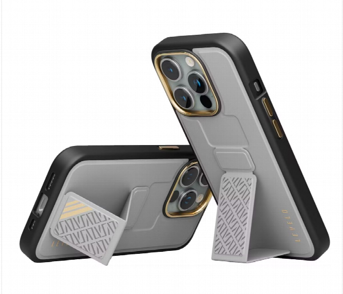 Levelo Morphix Cuero Gripstand Case For Iphone 15 Pro Grey - Zoom Image 2