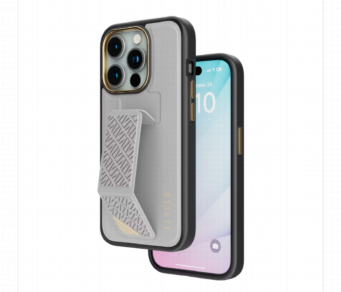 Levelo Morphix Cuero Gripstand Case For Iphone 15 Pro Grey - Zoom Image 1