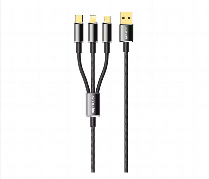 Green Lion Transparent 3 In 1 Braided Cable Usb C Or Lightning Or Micro  1M Black - Zoom Image 1