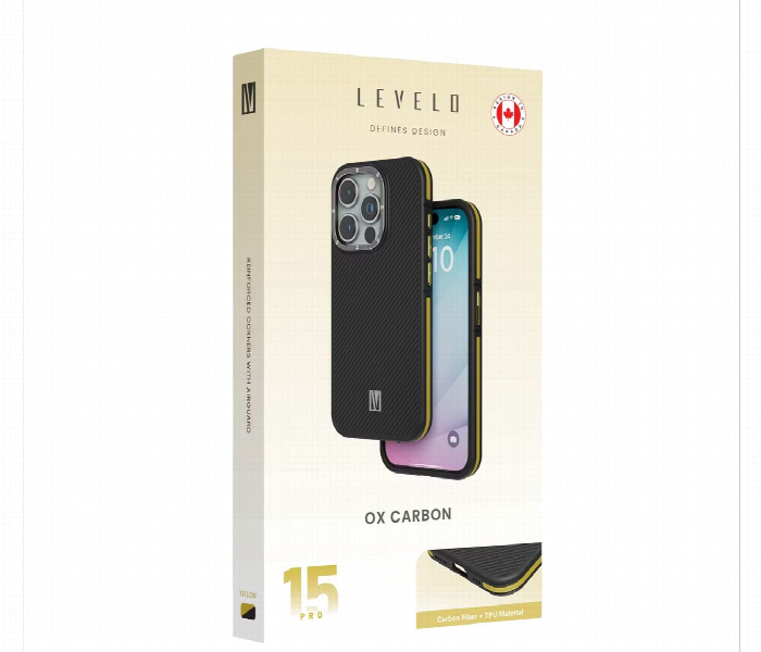 Levelo Ox Carbon Case For Iphone 15 Pro Yellow - Zoom Image 5