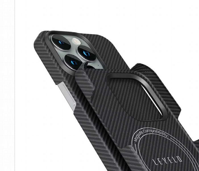 Levelo Sergei 1500D Aramid Fiber Case For Iphone 15 Pro Black - Zoom Image 5