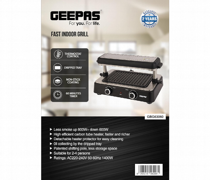 Geepas Gbg63060 Fast Indoor Grill Thermostat Control For Versatile Cooking - Zoom Image 9