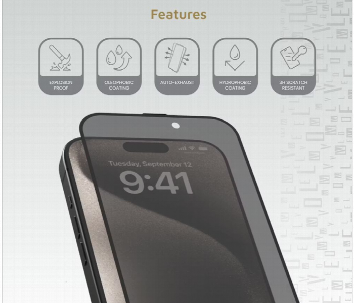 Levelo 2.5D Silk Print Silicone Edge Privacy Screen Protector For Iphone 16Pro Max - Zoom Image 2