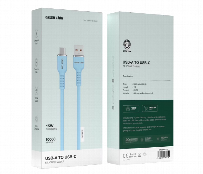 Green Lion Usb A To Usb C Silicone Cable Blue - Zoom Image 2