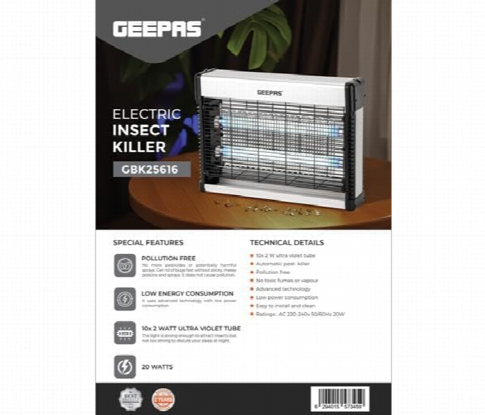 Geepas Gbk25616  Electric Insect Killer 20W With Uv Light Tubes Advanced Technology Pollution And Low Energy Consumption - Zoom Image 6