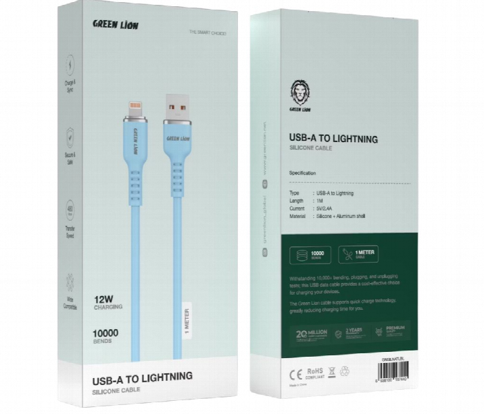 Green Lion Usb A To Lightning Silicone Cable Blue - Zoom Image 2