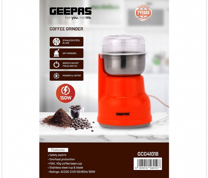 Geepas Gcg41018 40G Capacity 150W Coffee Grinder With Stainless Steel Blade - Zoom Image 5