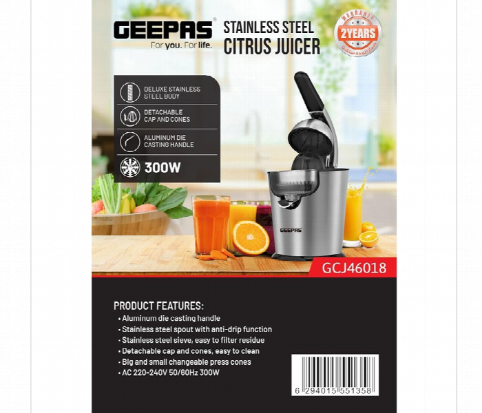 Geepas Gcj46018 Stainless Steel Body With Aluminum Die Casting Handle Citrus Juicer - Zoom Image 6