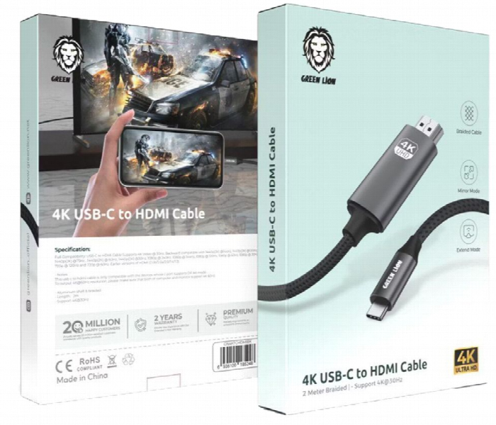 Green Lion 4K Usb C To Hdmi Cable  Black - Zoom Image 2
