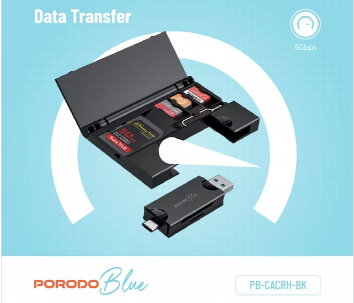 Porodo Blue 2 In 1 Card Reader With Card Holder - Zoom Image 2