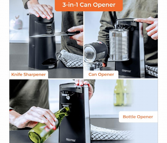 Geepas Gco63023Uk 60W 3 In 1 Can And Bottle Opener And Knife Sharpener With Cord Storage Design - Zoom Image 3