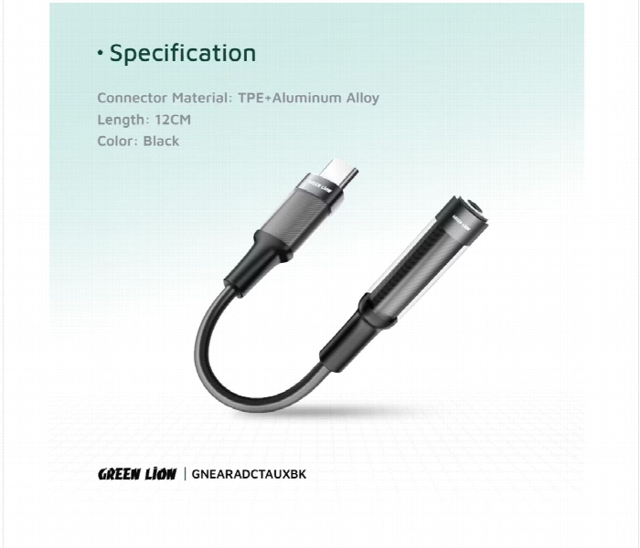 Green Lion Earphone Adapter Usb C To 3.5 Aux 12Cm  Black - Zoom Image 3