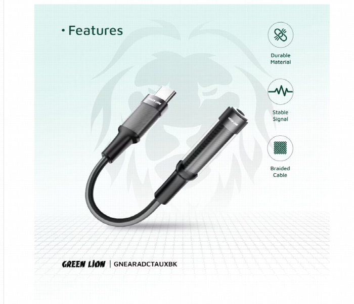 Green Lion Earphone Adapter Usb C To 3.5 Aux 12Cm  Black - Zoom Image 2