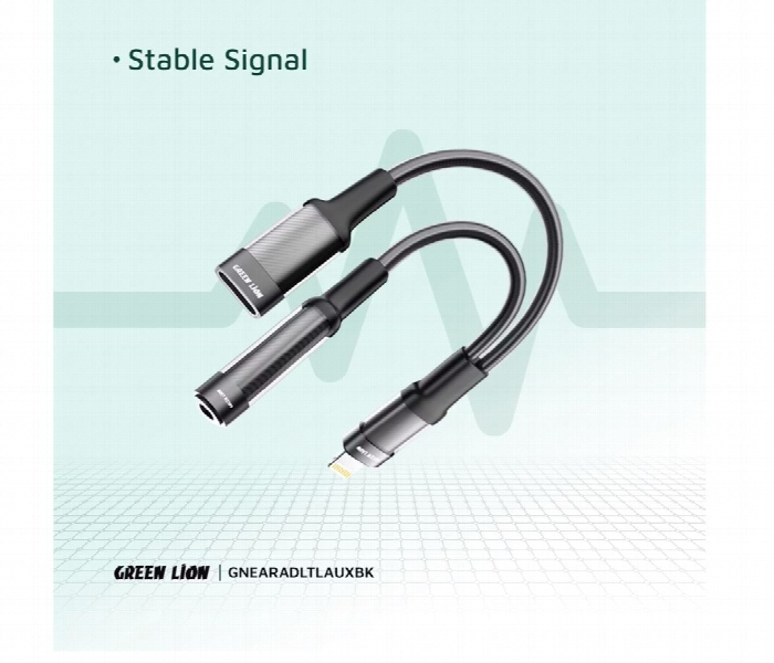 Green Lion 2 In 1 Earphone And Charging Adapter Lightning To Lightning Plus  3.5 12Cm Black - Zoom Image 2