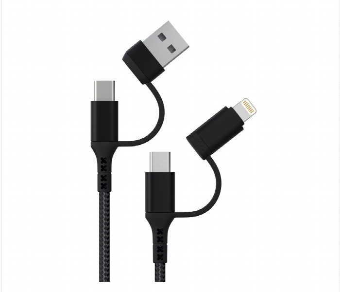 Green Lion Braided 2 In 2 Fast Charging Cable 1.2M 3A  Black - Zoom Image 1