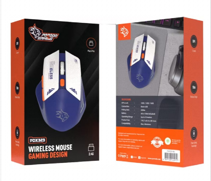 Porodo Gaming Wireless Mouse Dpi 1600 Blue - Zoom Image 3