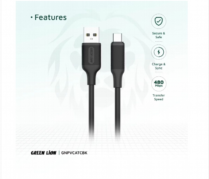 Green Lion Usb A To Usb C Pvc Cable 1M 2.4A Black - Zoom Image 3