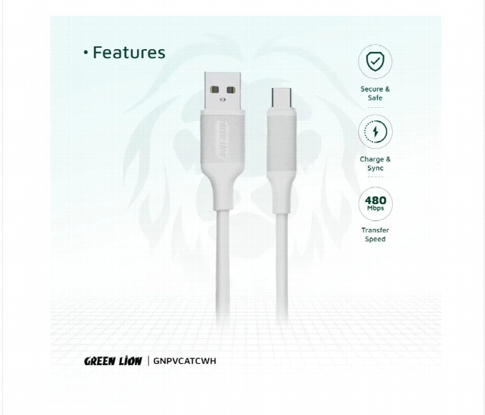 Green Lion Usb A To Usb C Pvc Cable 1M 2.4A White - Zoom Image 3