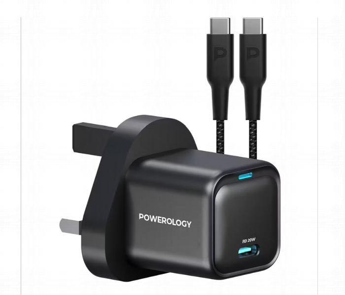 Powerology 20W Single C Port Pd Charger Uk With Type C To C 60W Cable - Zoom Image 1