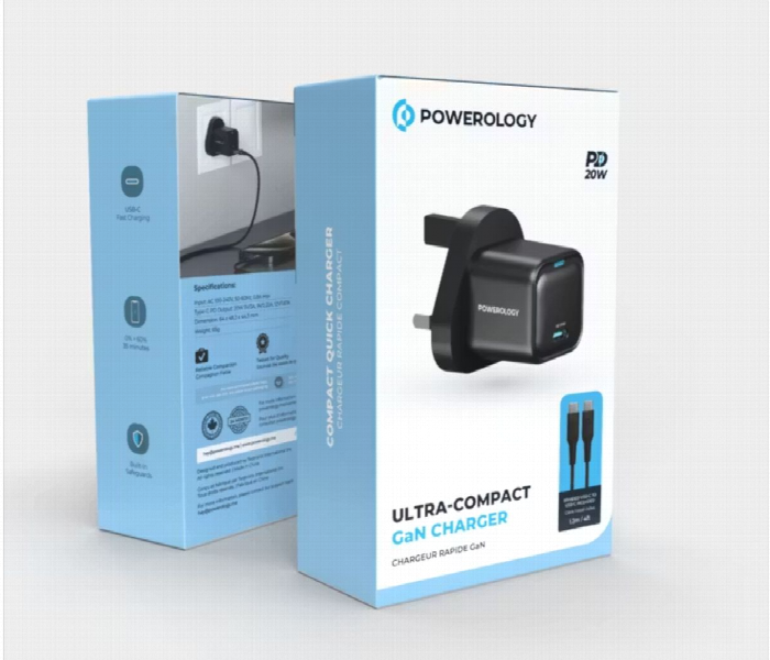 Powerology 20W Single C Port Pd Charger Uk With Type C To C 60W Cable - Zoom Image 4