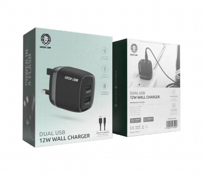 Green Lion Dual Usb 12W Wall Charger With Usb A To Lightning Cable Uk - Zoom Image 4