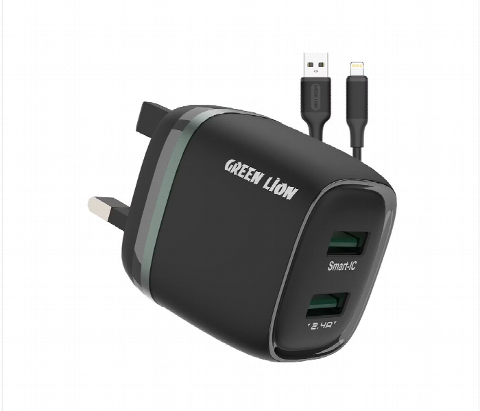 Green Lion Dual Usb 12W Wall Charger With Usb A To Lightning Cable Uk - Zoom Image 1