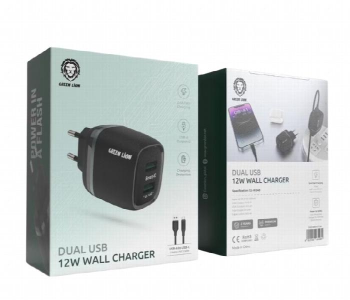 Green Lion Dual Usb 12W Wall Charger With Usb A To Usb C Cable Eu - Zoom Image 3