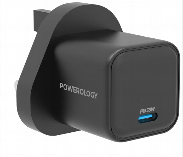 Powerology 35W Single Port Type C Gan Charger With Uk Plug Black - Zoom Image 1