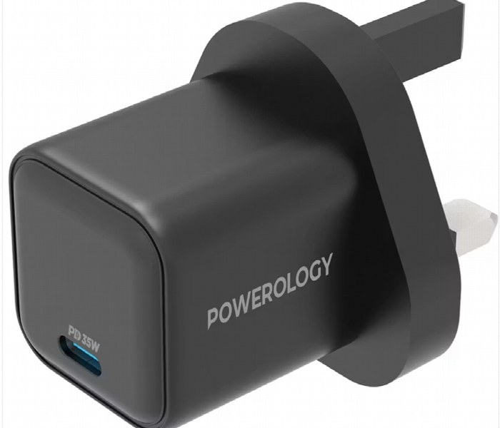Powerology 35W Single Port Type C Gan Charger With Uk Plug Black - Zoom Image 2