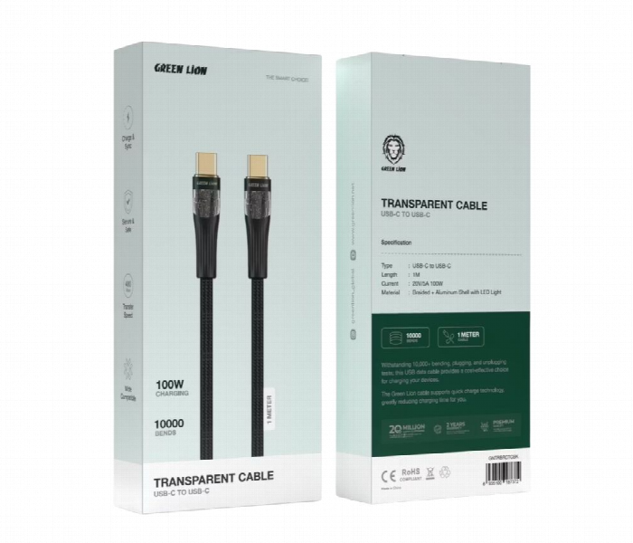 Green Lion Transparent Cable Usb C To Usb C  Black - Zoom Image 2