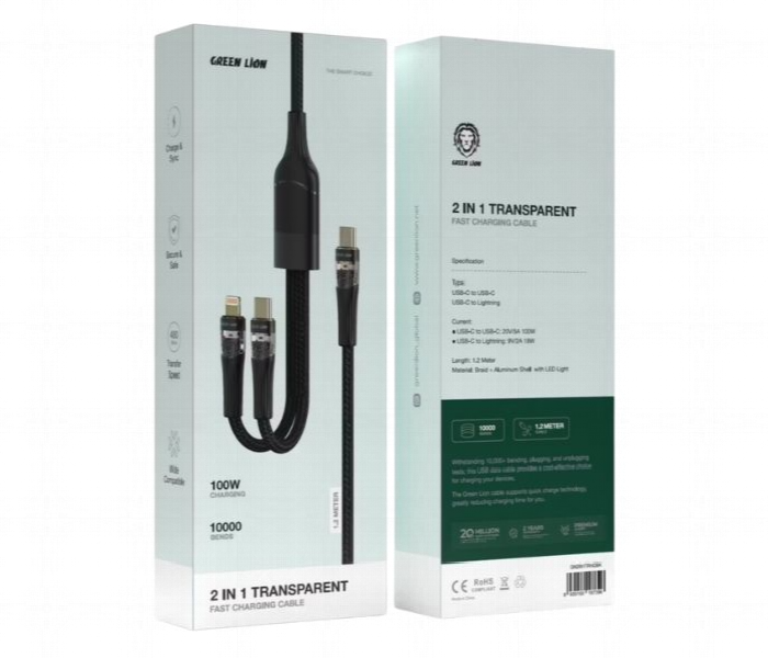 Green Lion 2 In1 Transparent Fast Charging Cable 1.2M - Zoom Image 2