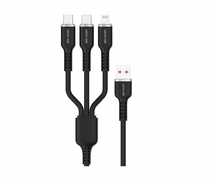 Green Lion 3In1 Usb A To Usb Cx2 And Lightning Silicone Cable 60W 1.2M - Zoom Image 1
