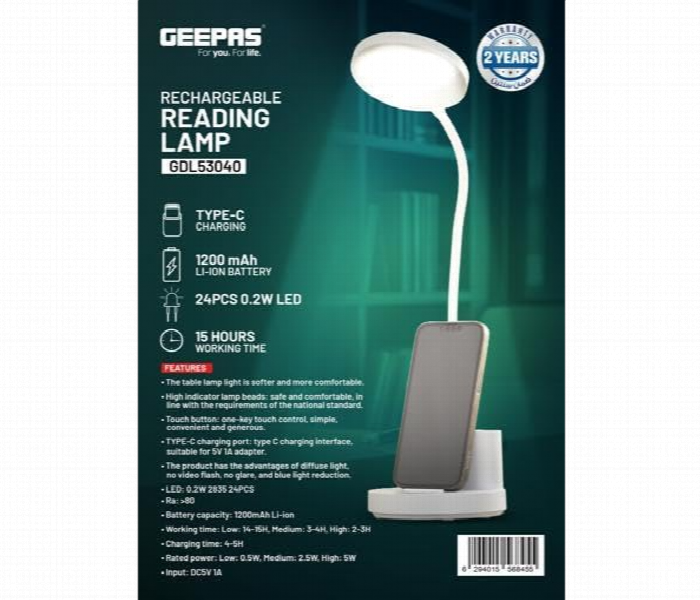 Geepas Gdl53040 Portable And Rechargeable Eye Protective Night Desk Lamp - Zoom Image 5