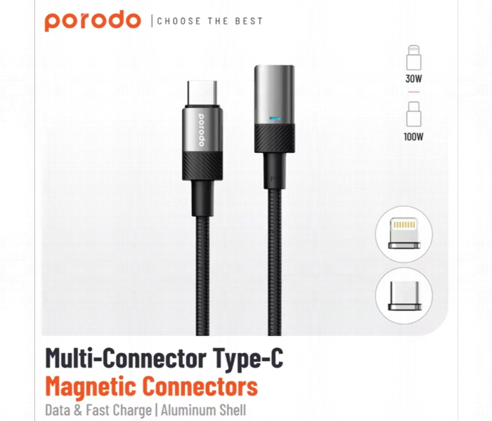 Porodo Braided 100W Pd C To C Plus L Fast Charging Cable With Magnetic Head 1.2M - Zoom Image 2