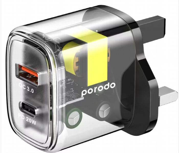 Porodo Dual Transparent Charger With Usb C To Usb C Cable 1.2M  Black - Zoom Image 2